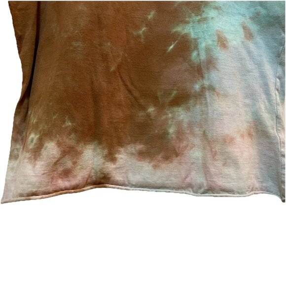 VTG JOHNNY WAS Turquoise and Brown Tie Dyed Cropped Raw Hem Tshirt Sz S - Picture 6 of 7